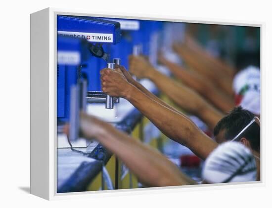 Male Swimmers at the Start of a Backstroke Race-null-Framed Premier Image Canvas