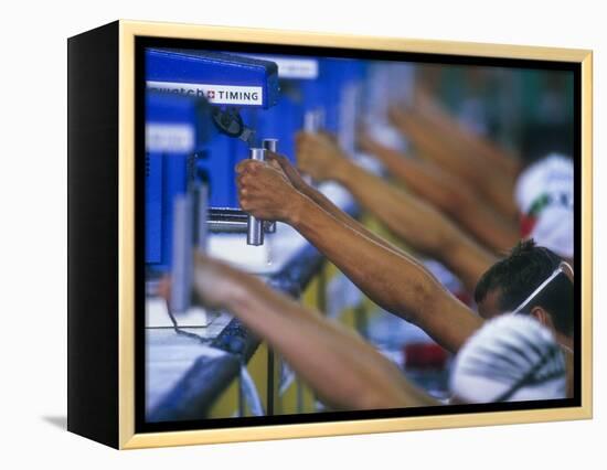 Male Swimmers at the Start of a Backstroke Race-null-Framed Premier Image Canvas