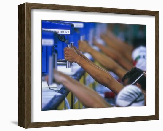 Male Swimmers at the Start of a Backstroke Race-null-Framed Photographic Print