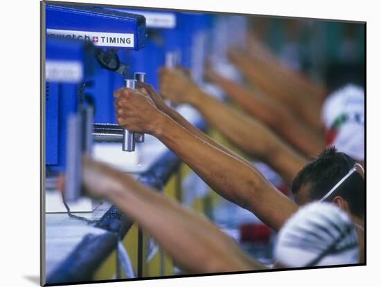 Male Swimmers at the Start of a Backstroke Race-null-Mounted Photographic Print