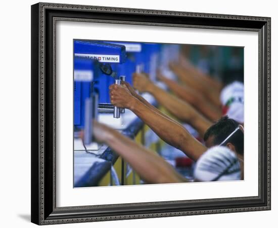 Male Swimmers at the Start of a Backstroke Race-null-Framed Photographic Print