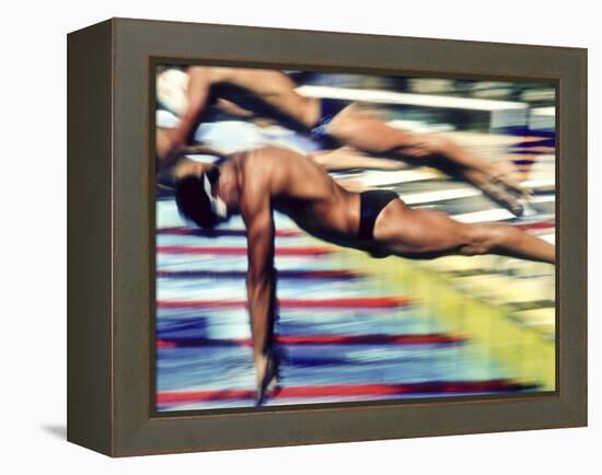 Male Swimmers at the Start of a Race-null-Framed Premier Image Canvas