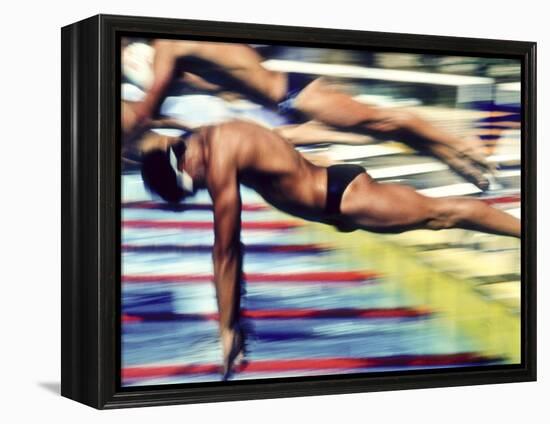 Male Swimmers at the Start of a Race-null-Framed Premier Image Canvas