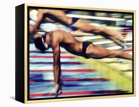 Male Swimmers at the Start of a Race-null-Framed Premier Image Canvas