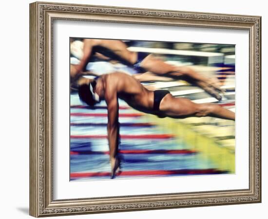 Male Swimmers at the Start of a Race-null-Framed Photographic Print