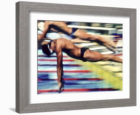 Male Swimmers at the Start of a Race-null-Framed Photographic Print