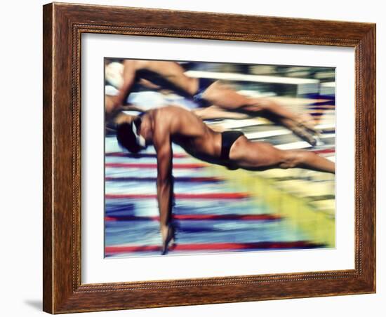 Male Swimmers at the Start of a Race-null-Framed Photographic Print