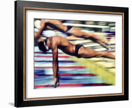 Male Swimmers at the Start of a Race-null-Framed Photographic Print