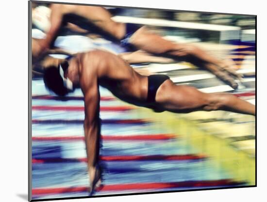 Male Swimmers at the Start of a Race-null-Mounted Photographic Print