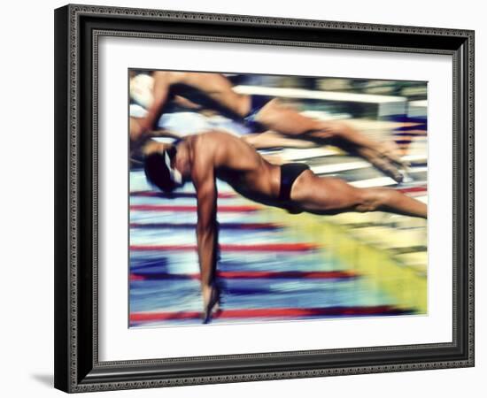 Male Swimmers at the Start of a Race-null-Framed Photographic Print