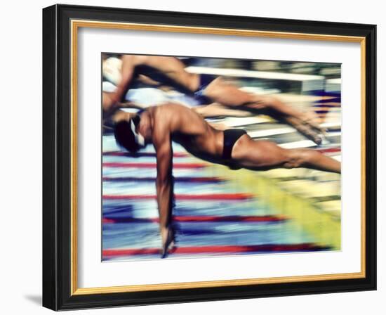 Male Swimmers at the Start of a Race-null-Framed Photographic Print