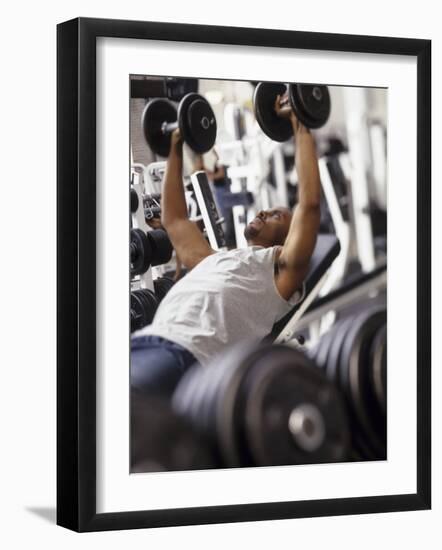 Male Working Out with Weights in a Health Club, Rutland, Vermont, USA-Chris Trotman-Framed Photographic Print