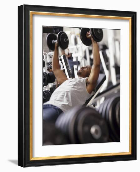 Male Working Out with Weights in a Health Club, Rutland, Vermont, USA-Chris Trotman-Framed Photographic Print