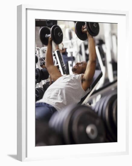 Male Working Out with Weights in a Health Club, Rutland, Vermont, USA-Chris Trotman-Framed Photographic Print