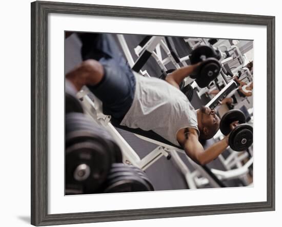 Male Working Out with Wieghts in a Health Club, Rutland, Vermont, USA-Chris Trotman-Framed Photographic Print