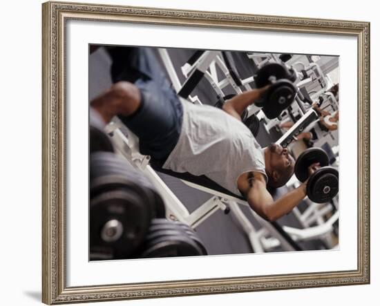 Male Working Out with Wieghts in a Health Club, Rutland, Vermont, USA-Chris Trotman-Framed Photographic Print