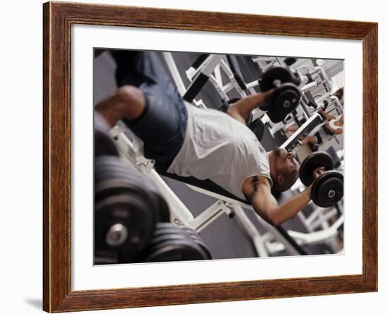 Male Working Out with Wieghts in a Health Club, Rutland, Vermont, USA-Chris Trotman-Framed Photographic Print