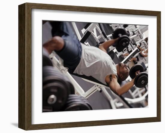 Male Working Out with Wieghts in a Health Club, Rutland, Vermont, USA-Chris Trotman-Framed Photographic Print