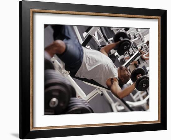 Male Working Out with Wieghts in a Health Club, Rutland, Vermont, USA-Chris Trotman-Framed Photographic Print
