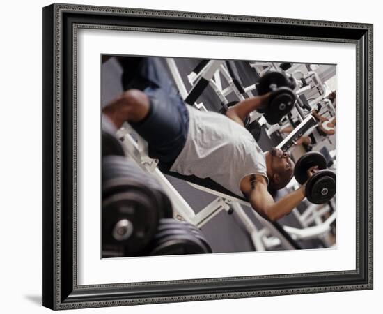 Male Working Out with Wieghts in a Health Club, Rutland, Vermont, USA-Chris Trotman-Framed Photographic Print