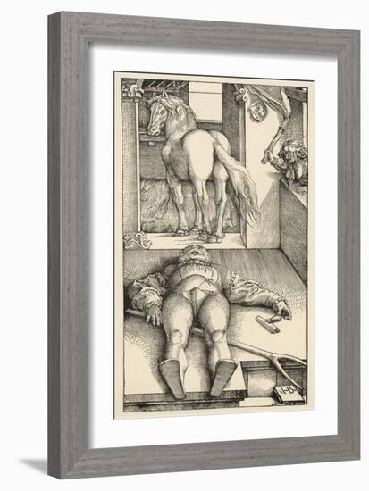 Malevolent Witch Bewitches a Groom in His Stable Before Doing Magic on the Horse-Hans Baldung Grien-Framed Art Print