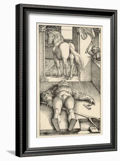 Malevolent Witch Bewitches a Groom in His Stable Before Doing Magic on the Horse-Hans Baldung Grien-Framed Art Print
