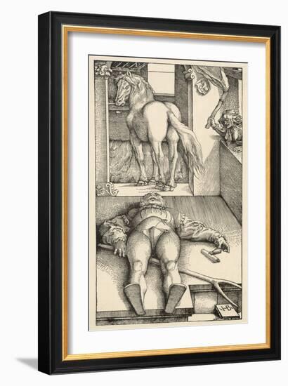 Malevolent Witch Bewitches a Groom in His Stable Before Doing Magic on the Horse-Hans Baldung Grien-Framed Art Print