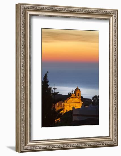 Malfa, church at dusk with sea behind, Sicily, Italy, Mediterranean, Europe-John Miller-Framed Photographic Print