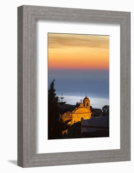 Malfa, church at dusk with sea behind, Sicily, Italy, Mediterranean, Europe-John Miller-Framed Photographic Print