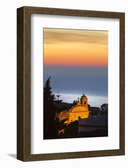 Malfa, church at dusk with sea behind, Sicily, Italy, Mediterranean, Europe-John Miller-Framed Photographic Print