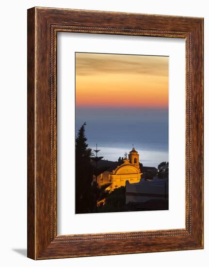 Malfa, church at dusk with sea behind, Sicily, Italy, Mediterranean, Europe-John Miller-Framed Photographic Print