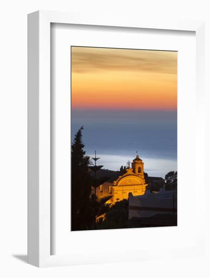 Malfa, church at dusk with sea behind, Sicily, Italy, Mediterranean, Europe-John Miller-Framed Photographic Print