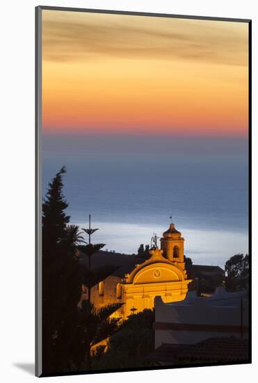 Malfa, church at dusk with sea behind, Sicily, Italy, Mediterranean, Europe-John Miller-Mounted Photographic Print