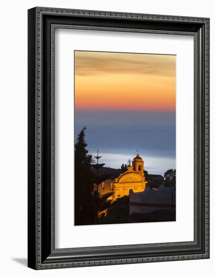 Malfa, church at dusk with sea behind, Sicily, Italy, Mediterranean, Europe-John Miller-Framed Photographic Print