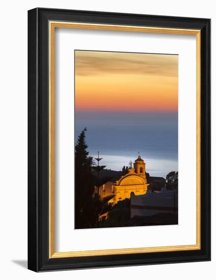 Malfa, church at dusk with sea behind, Sicily, Italy, Mediterranean, Europe-John Miller-Framed Photographic Print