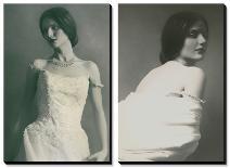 A Woman in a White Evening Dress, Standing by the Wall and Looking at the Viewer-Malgorzata Maj-Photographic Print