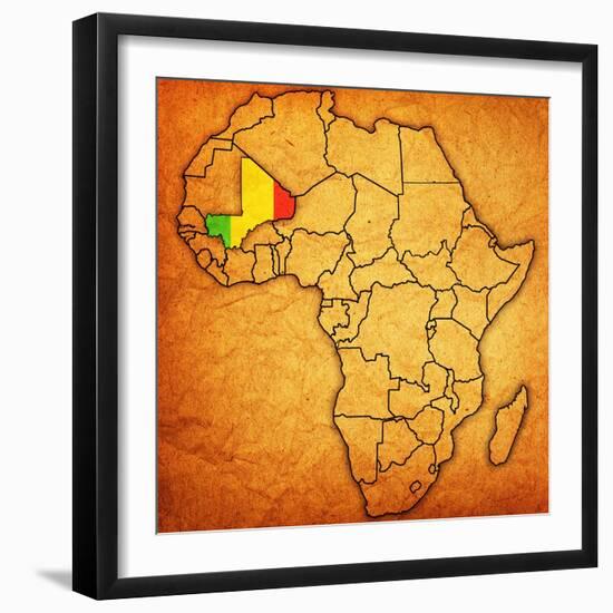 Mali on Actual Map of Africa-michal812-Framed Premium Giclee Print