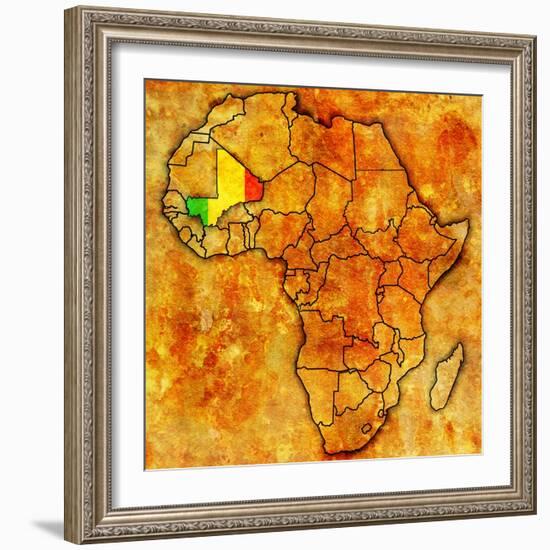 Mali on Actual Map of Africa-michal812-Framed Premium Giclee Print