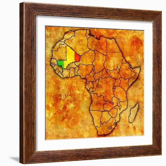 Mali on Actual Map of Africa-michal812-Framed Premium Giclee Print