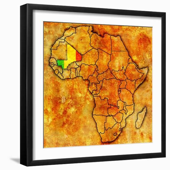 Mali on Actual Map of Africa-michal812-Framed Art Print