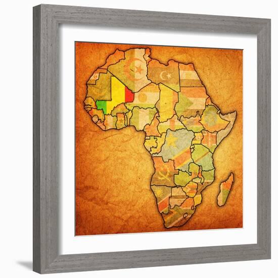 Mali on Actual Map of Africa-michal812-Framed Art Print