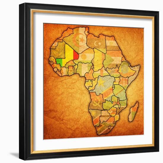 Mali on Actual Map of Africa-michal812-Framed Art Print