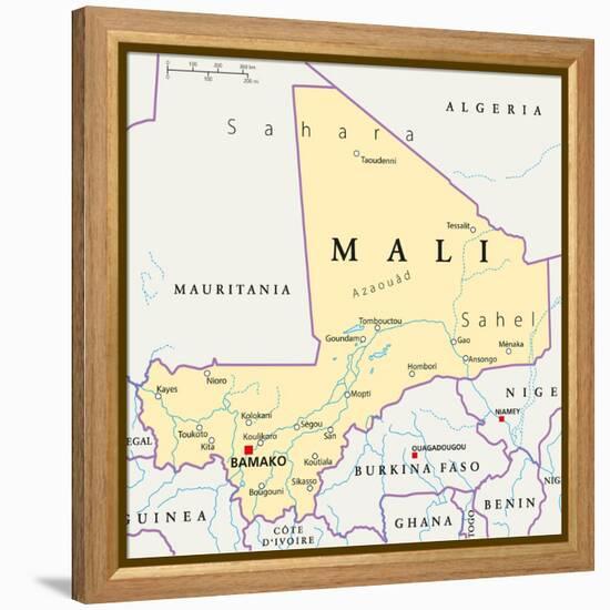Mali Political Map-Peter Hermes Furian-Framed Stretched Canvas