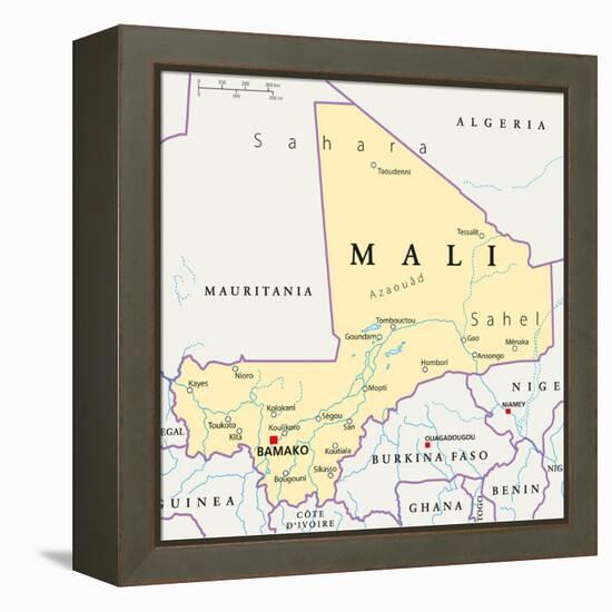 Mali Political Map-Peter Hermes Furian-Framed Stretched Canvas