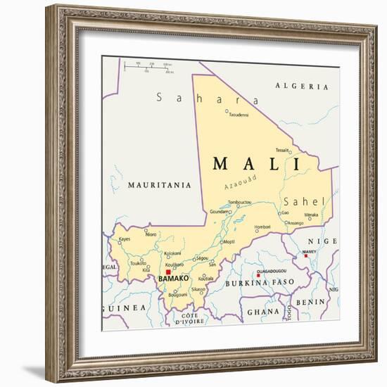 Mali Political Map-Peter Hermes Furian-Framed Premium Giclee Print