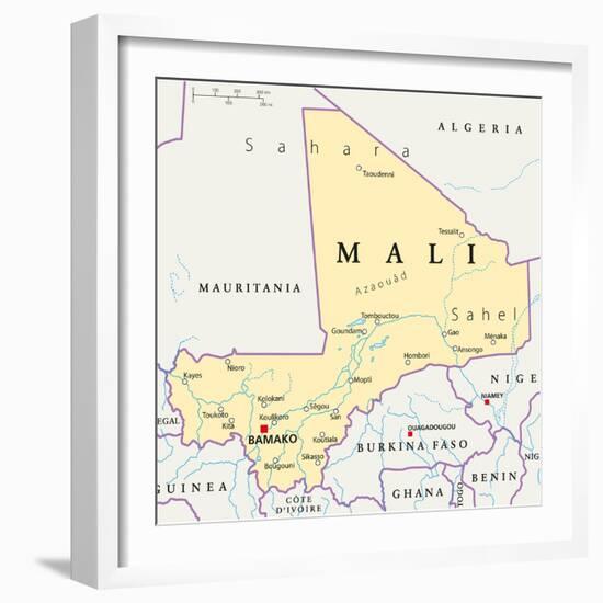 Mali Political Map-Peter Hermes Furian-Framed Premium Giclee Print