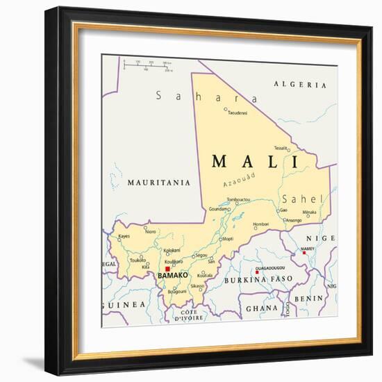 Mali Political Map-Peter Hermes Furian-Framed Premium Giclee Print