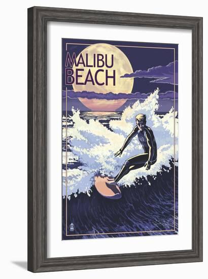 Malibu Beach, California - Woodies Lined Up-Lantern Press-Framed Art Print