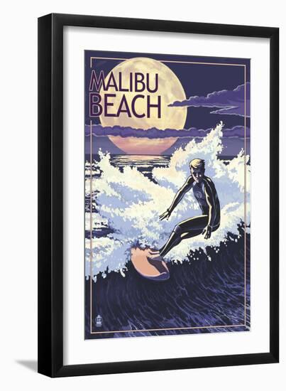 Malibu Beach, California - Woodies Lined Up-Lantern Press-Framed Art Print