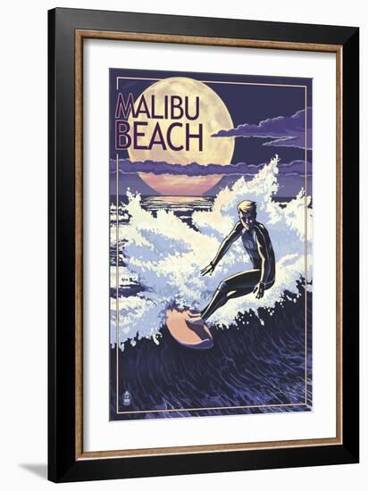 Malibu Beach, California - Woodies Lined Up-Lantern Press-Framed Art Print